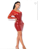 Faina Burgundy Mesh Sleeve Leather Corset Dress