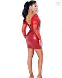 Faina Burgundy Mesh Sleeve Leather Corset Dress