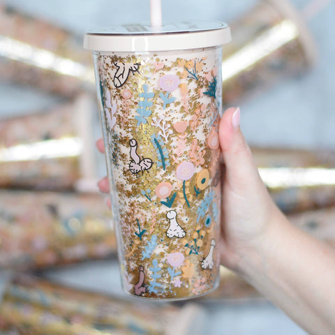 Floral and Penis Glitter Tumbler with Straw