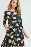 Novelty Dinosaur Print A-Line Dress