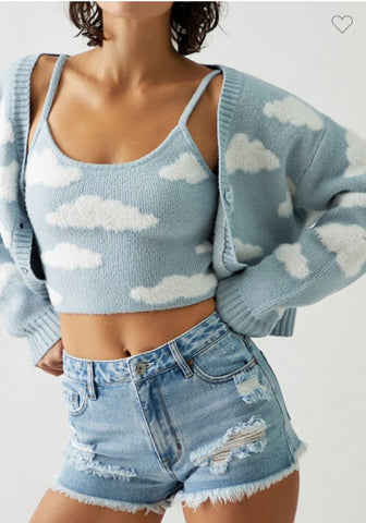 Two Piece Cloud Patterned Sweater Top Set