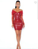 Faina Burgundy Mesh Sleeve Leather Corset Dress