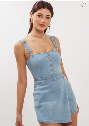 Overall Wrapped Front Zipper Denim